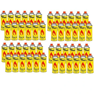 Abbildung von Alpen Camping Butan 48x400ml Gaskartuschen Gasflasche für Gaskocher Campingkocher Bunsenbrenner Lötbrenner 400ml EN417 (48 Stück)