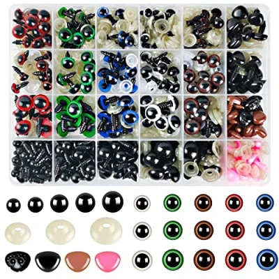 Abbildung von Hengxinc 640 Stück Sicherheitsaugen für Häkeltiere Mehrfarbig Amigurumi Augen 6 14mm zum Basteln Kunststoff Knopfaugen mit Unterlegscheiben Puppe Marionette