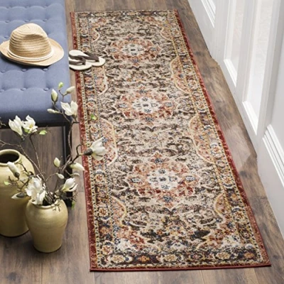 Abbildung von SAFAVIEH Traditionell Distressed Teppich für Wohnzimmer, Esszimmer, Schlafzimmer Bijar Collection, Kurzer Flor, Braun und Rost, 69 X 244 cm