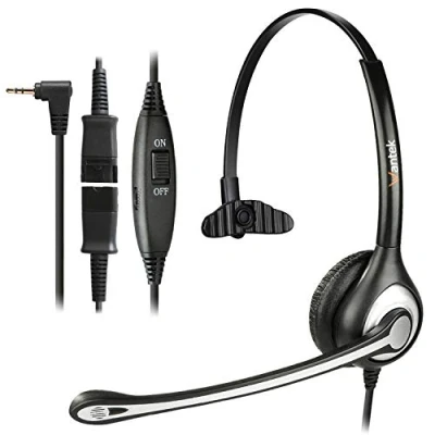 Abbildung von Wantek 2,5mm Schnurlos Telefon Headset Mono mit Noise Cancelling Mikrofon, Quick Disconnect, Festnetztelefon Kopfhörer Telefonieren