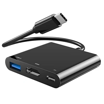 Abbildung von CableGlaxay USB C HDMI Adapter 2 in 1, auf und PD Adapter, unterstützt 60W Laden Kompatibel mit Thunderbolt 3, 4K HDMI, Schwarz.