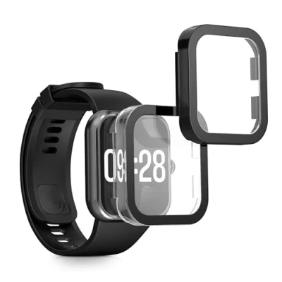 Abbildung von kwmobile 2X Cover kompatibel mit Xiaomi Redmi Watch 4 Hülle Fullbody Fitnesstracker Case Set aus Glas Transparent Schwarz