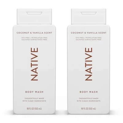 Abbildung von Native Body Wash Natural for Women, Men Sulfate Free, Paraben Dye with Naturally Derived Clean Ingredients Leaving Skin Soft and Hydrating, Coconut &amp; Vanilla 18 oz 2 Pk