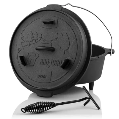 Abbildung von BBQ Toro Dutch Oven Forest Serie bereits eingebrannt preseasoned Verschiedene Größen Gusseisen Kochtopf Bräter mit Deckel (Topf Füße, 7,3 Liter (DO6F))