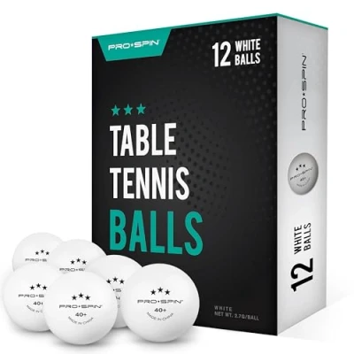 Abbildung von PRO SPIN Tischtennisbälle Weiße Tischtennisbällen 3 Sterne 40+ (12er Pack) Hochwertige ABS Trainingsbälle Extrem Robust für Innen und Außen Tischtennisplatten, Wettbewerb Spiel
