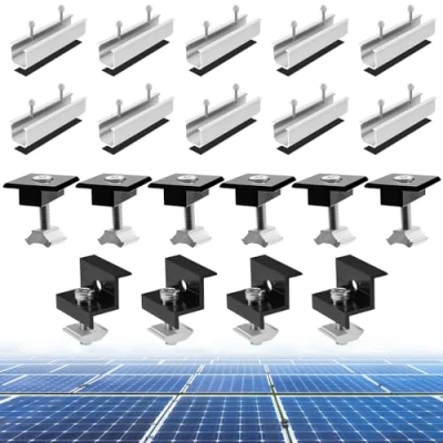 Abbildung von Coomoors Solarmodul Halterungssatz, Alu Photovoltaik Montageschiene 12CM, Schwarzer Z Clip, 30 35 mm PV Montageschiene, Solarpanel Halterung für Flachdach und Trapezdach