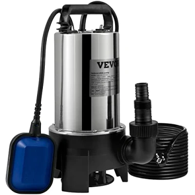 Abbildung von VEVOR Tauchpumpe 1100W Schmutzwasserpumpe 230V Gartenpumpe Durchfluss 333,3L/min Schmutzwassertauchpumpe IPX8 CE zertifiziert Auslass zuschneidbar zum Pumpen von Wasser aus Schwimmbädern Teichen