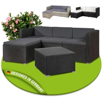 Abbildung von Juskys Gartenlounge Set Punta Cana, (Set, Sitzgruppe), Polyrattan Sitzgarnitur mit 1 Tisch, Sofa und Hocker