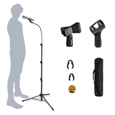 Abbildung von Mikrofonständer Galgen Stativ Schwanenhals Mikrofonarm Ständer Höhenverstellbar 90 152 cm mit Mikrofon Clips und 0,95 1,6 Adapter zum Singen
