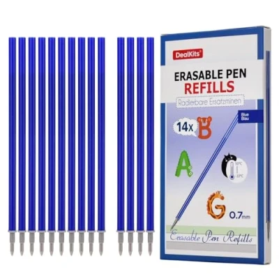 Abbildung von DealKits 14 Stück Radierbare Ersatzminen kompatibel mit Legami Gelstifte, [Stiftspitze 0,7 mm, Blau], Patronen Nachfüllminen Radierbarer Tinte für Stifte, Büro /Schulbedarf