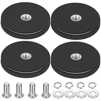 Abbildung von 4 Stück Magnet Gummiert, 43mm Neodym Gummiert mit M4 Flacher Faden, Extra Stark 12 kg Haftkraft, Magnete Anti Rutsch Starke für Lichtleisten, Fahrzeuge