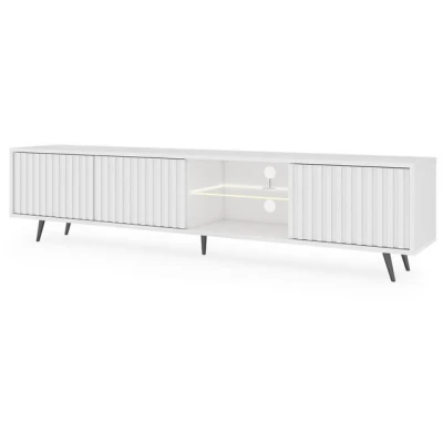 Abbildung von Selsey TV Schrank Board Sideboard Fernsehtisch Fernsehschrank Mit Lamellen Und LED Beleuchtung 175 cm Schwarze Beine Weiß Bello