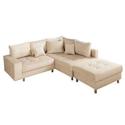 Abbildung von riess ambiente Ecksofa KENT 220cm champagner beige, Einzelartikel 1 Teile, Wohnzimmer · Samt L Form Ottomane beidseitig Modern Design