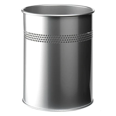 Abbildung von Durable Papierkorb Metall rund, 15 Liter, Perforation 30 mm, silber, 330023