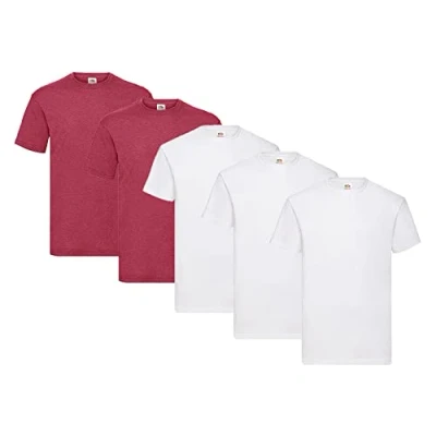 Abbildung von Fruit of the Loom 5er Pack T Shirts, 3X Weiss + 2X Vintage Red 1 HL Kauf Notizblock, Größe L