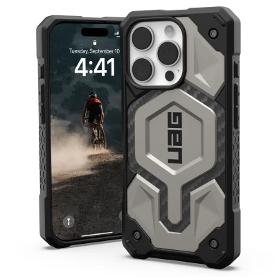 Abbildung von Apple iPhone 16 Pro Hülle MagSafe Kunststoff UAG Hard Case/Backcover Handyhülle Silber Shockproof/Stoßfest
