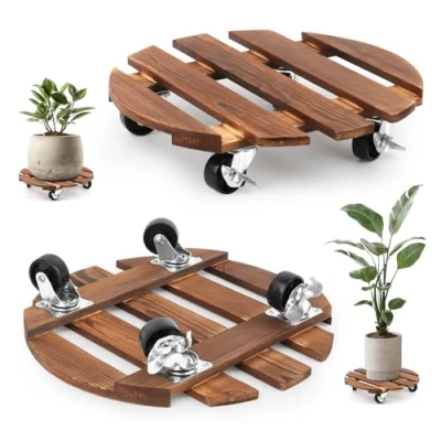 Abbildung von NVIYAM 2 Stück Pflanzenroller, 30cm Rund Rollbrett Pflanzen, Pflanzenroller Outdoor Wetterfest, Blumentopf Untersetzer mit Rollen, Heavy Duty Pflanzen Blumenroller