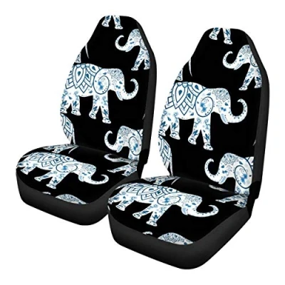 Abbildung von TOADDMOS Autositzbezüge, Boho Motiv, blau, Mandala Elefant, nur für Vordersitze, passend die meisten Autos, Limousinen, LKW, SUV