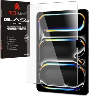 Abbildung von TECHGEAR iPad Pro 13 Zoll 2024 Displayschutzfolie aus gehärtetem Glas [9H Zähigkeit] [HD Klarheit] [kratzfest] [blasenfrei] Hergestellt für Apple (M4)
