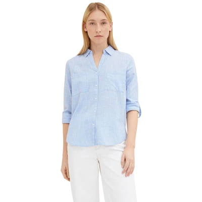 Abbildung von TOM Tailor MIT Brusttaschen Hemdbluse, Damen, Größe: 44, Dreamy blue