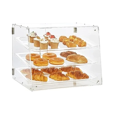 Abbildung von VEVOR 3 stöckige Gebäck Vitrine, Kommerzielle Bäckerei Vitrine 526 x 360 415 mm, Acryl mit Zugang zur Hintertür &amp; Abnehmbaren Regalen, für Donut Bagels, Kuchen, Kekse usw.