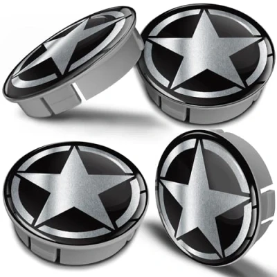 Abbildung von Biomar Labs 4 x 60mm Kunststoff Nabenkappen Kappen Schwarz Silber DC Felgendeckel Radkappen Radnabendeckel Nabendeckel Stern Auto Tuning CS 24