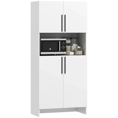Abbildung von HOMCOM Küchenschrank, Hochschrank mit Mikrowellenablage, Buffetschrank Soft Close Tür, Aufbewahrungsschrank Vitrinenschrank für Küche Esszimmer 79x40x175 cm Weiß