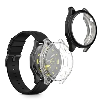 Abbildung von kwmobile 2X Schutzhülle kompatibel mit Huawei Watch GT4 46mm Hülle Fullbody Cover Set aus Silikon Transparent Schwarz