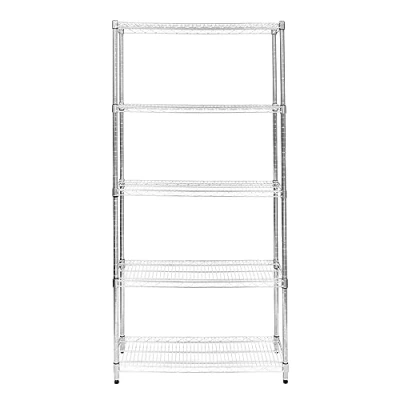 Abbildung von Drahtregal 5 stufiges Metall Aufbewahrungsregal Heavy Duty Freistehend Höhenverstellbaren Böden &amp; Füße Multifunktional Küche Büro Garage Speisekammer Silber Chrom 1000kg Tragfähigkeit 45 x 90 180cm