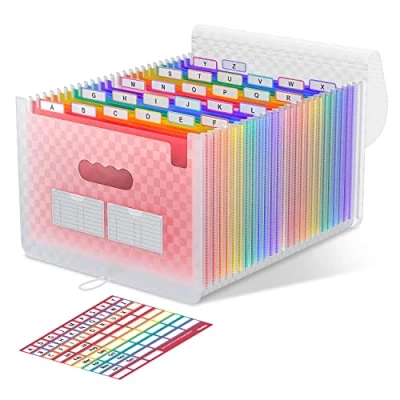 Abbildung von ThinkTex 26 Fächer Dokumentenmappe A4, Regenbogen Akkordeon Erweiterbar Ordnungsmappe, Aktenordner mit großer Kapazität, tragbarer Klassifizierungsaktenordner im A4 Letter für Büro/Schule Rose