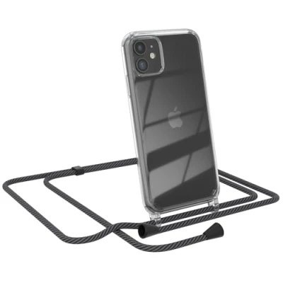 Abbildung von EAZY CASE Handytasche zum Umhängen kompatibel mit iPhone 11, Handyhülle Band, Transparent Kameraschutz und Bildschirmschutz, Handy Lanyard in Schwarz/Anthrazit Clips Schwarz