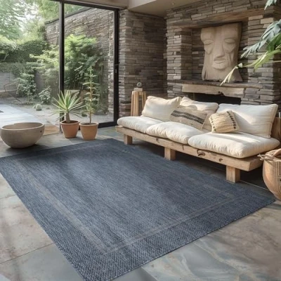 Abbildung von Carpettex Outdoor Teppich Wetterfest 140 x 200 cm Sisal Optik Blau Ideal für Balkon, Garten, Terrasse und als Küchenteppich Draußen Waschbar, Flachgewebe, Wasserfest, Pflegeleicht