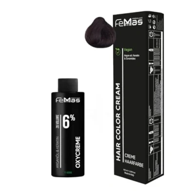 Abbildung von Femmas Haarfarbe Set Dunkelbraun Rot 3.6 I Hair Color Cream 100ml + Oxycreme 6% Permanente Haar Coloration Entwickler Schonend &amp; langanhaltend Salon für Zuhause