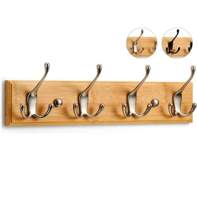 Abbildung von LARHN Garderobenhaken Holz Garderobenleiste mit 4 Haken in Nickel Matt 42 cm Kleiderhaken Wand Wandgarderobe für Flure, Garderoben, Schlafzimmer und Badezimmer