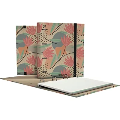 Abbildung von Unipapel 4 Ringe, umweltfreundlich, A4, inkl. 100 recycelte Blätter, 90 g, kariert 5 x cm, farbige Bänder, Uninature Design Blumen, FSC recycelt, 100% Carpebook