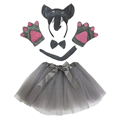 Abbildung von Petitebelle 3D Stirnband Bowtie Schwanz Handschuhe Tutu 5pc Mädchen Kostüm Einheitsgröße Grauer Elefant
