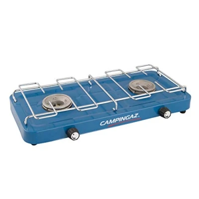 Abbildung von Campingaz Base Camp Kompakter Gaskocher, vielfältige Kochmöglichkeiten mit 2 Platten, Flammen Leistung x 1600 Watt, für Camping oder Festivals, Blau