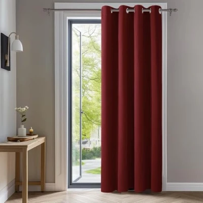 Abbildung von Deconovo Verdunkelungsvorhang Ösen Gardinen Wohnzimmer Vorhänge Thermo Vorhang Verdunkelung Gardinen, 240x140 cm(HöhexBreite), Rot, 1 Stück