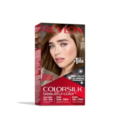 Abbildung von Revlon Permanente Haarfarbe, Permanentes Haarfärbemittel, Colorsilk mit 100 % Grauabdeckung, Ammoniakfrei, Keratin und Aminosäuren, 40 Mittleres Aschbraun