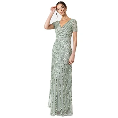 Abbildung von Maya Deluxe Damen Evening Sequins Maxi Elegant for Wedding V neck A line Cut Bridesmaid Dress, Grün, 48 EU