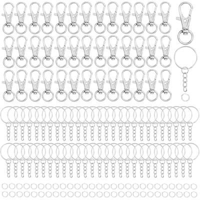 Abbildung von Belle Vous Rundstahlkette Metall Schlüsselringe mit Karabinerhaken 120 Stück, Metall, Metal Key Rings with Carabiner Hooks pcs