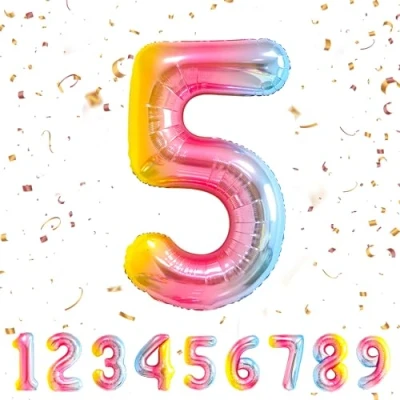 Abbildung von Geburtstag zahlen luftballon 5 jahre Regenbogen Folienballon XXL Riesen in 40&quot; 101cm Geburtstagsdeko Ballon Zahl Deko zum .Fliegt mit Helium