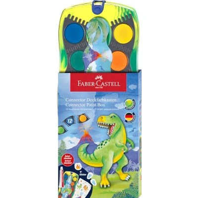 Abbildung von FABER CASTELL 125036 Wasserfarbkasten Connector Dino mit 12 Farben inkl. Deckweiß Tube und Aufkleber