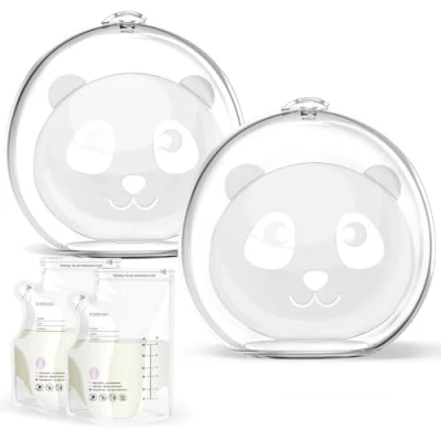 Abbildung von Panda Design Muttermilch Sammler Set (2er Pack) mit 20 Stück Muttermilchbeutel, Auslaufsicheres Design, Ideal für unterwegs, Arbeit und Zuhause Weich bequem, schützt vor Brustschmerzen BPA frei