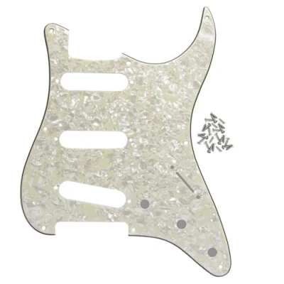Abbildung von FLEOR 8 Loch SSS Pickguard Aluminium Abschirmung mit großer Rückseite und Befestigungsschrauben für den Ersatz von E Gitarren im ST Stil, 4 lagige Perle Alter