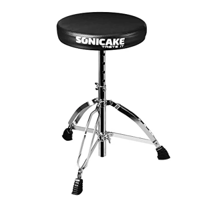 Abbildung von SONICAKE Schlagzeughocker Höhenverstellbar Drumhocker faltbar mit rutschfest gepolsterter Sitzfläche schwarz
