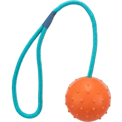 Abbildung von TRIXIE Tierball Ball am Seil, Naturgummi, Maße: ø 6 cm / 30 Farbe: petrol/orange