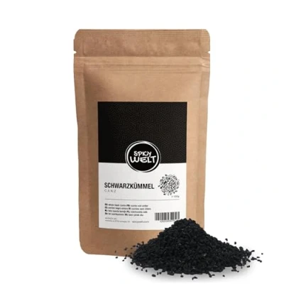 Abbildung von Spicy Welt Schwarzkümmel Ganz (100g) Ganze Schwarzkümmelsamen in Premium Qualität für Backen, Kochen, Salate &amp; Gewürzmischungen Aromatisch Vielseitig 100% Naturrein, Ohne Zusätze
