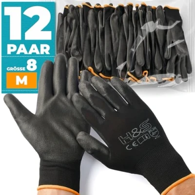 Abbildung von ISC Hygiene &amp; Safety Arbeitshandschuhe Herren Gr 11 Schutz Handschuhe für Arbeit Werkstatt Mechaniker Montage Gartenhandschuhe 12 Paar Größe XXL XX Large Nylon PU beschichtet Grip Tastgefühl
