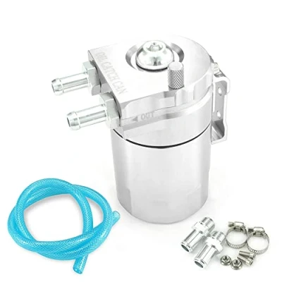 Abbildung von Heinmo Polish Baffled Universal Aluminium Ölauffangbehälter Oil Catch Can Reservoir Tank Cans Entlüftungsfilter mit Schlauch Kit Ölbehälter